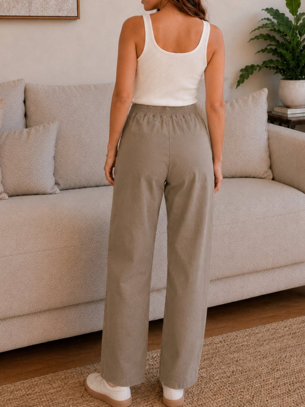 BCBGeneration High Rise Barrel Leg Pants Light Brown Khaki Tapered Casual Pant M